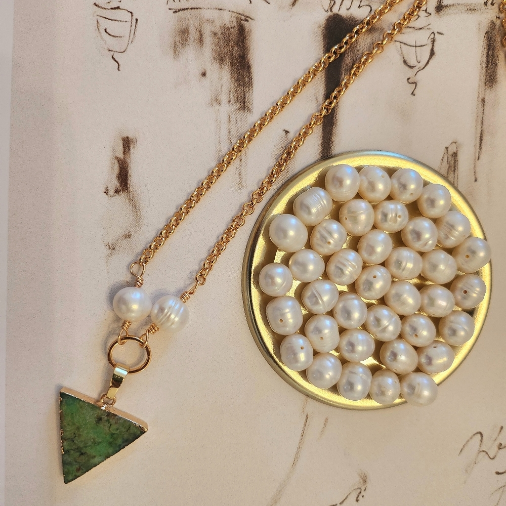 New!18k gold jade and pearl necklace